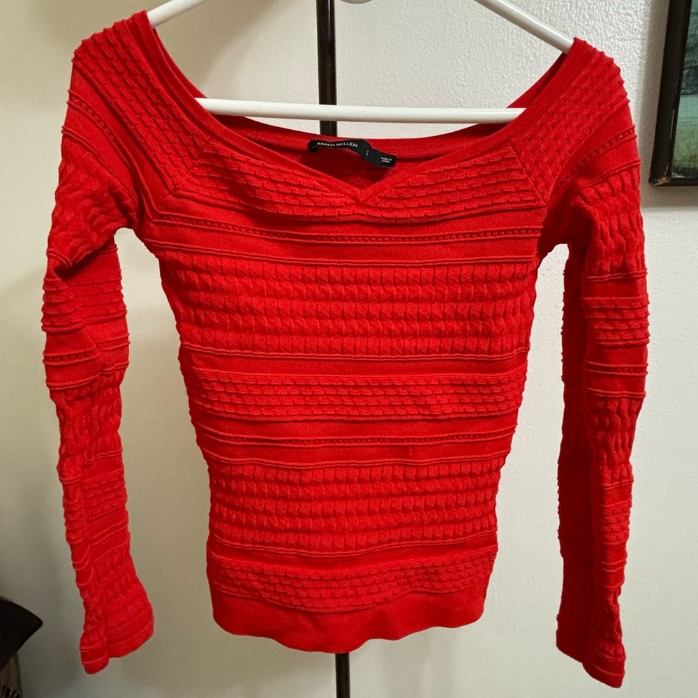 Karen Millen red sweetheart neck long sleeve top